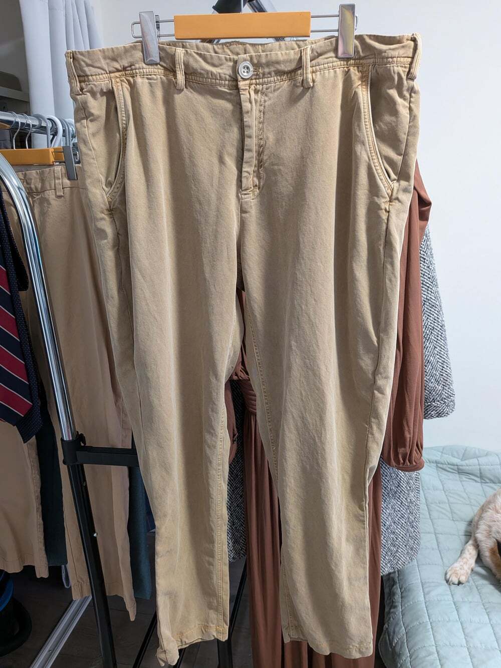 Men's Cotton Silk Blend Casual Pants – Beige Lightweight Trousers Size 38